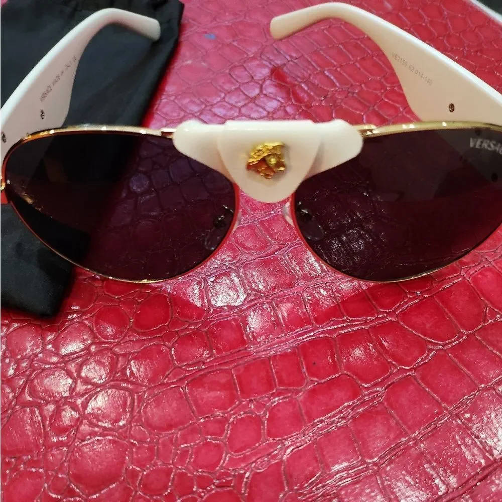 Versace Gold Frame Black Lens Aviator Sunglasses